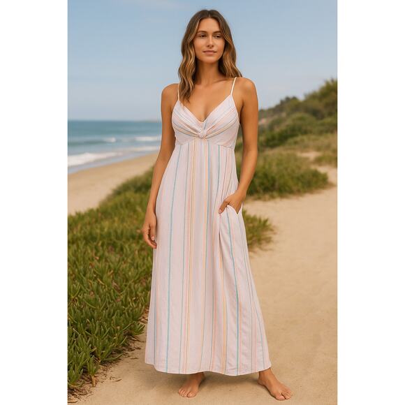 🌸 New O’Neill Selma Multicolor Stripe Smocked Back Maxi Dress 🌸 - Picture 1 of 15